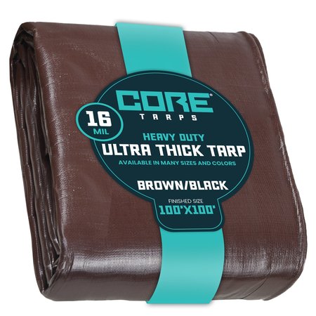 CORE TARPS 100 ft x 100 ft Extra Heavy Duty 16 Mil Tarp, Brown/Black, Waterproof, UV Resistant, Rip and Tear Proof CT-302-100X100